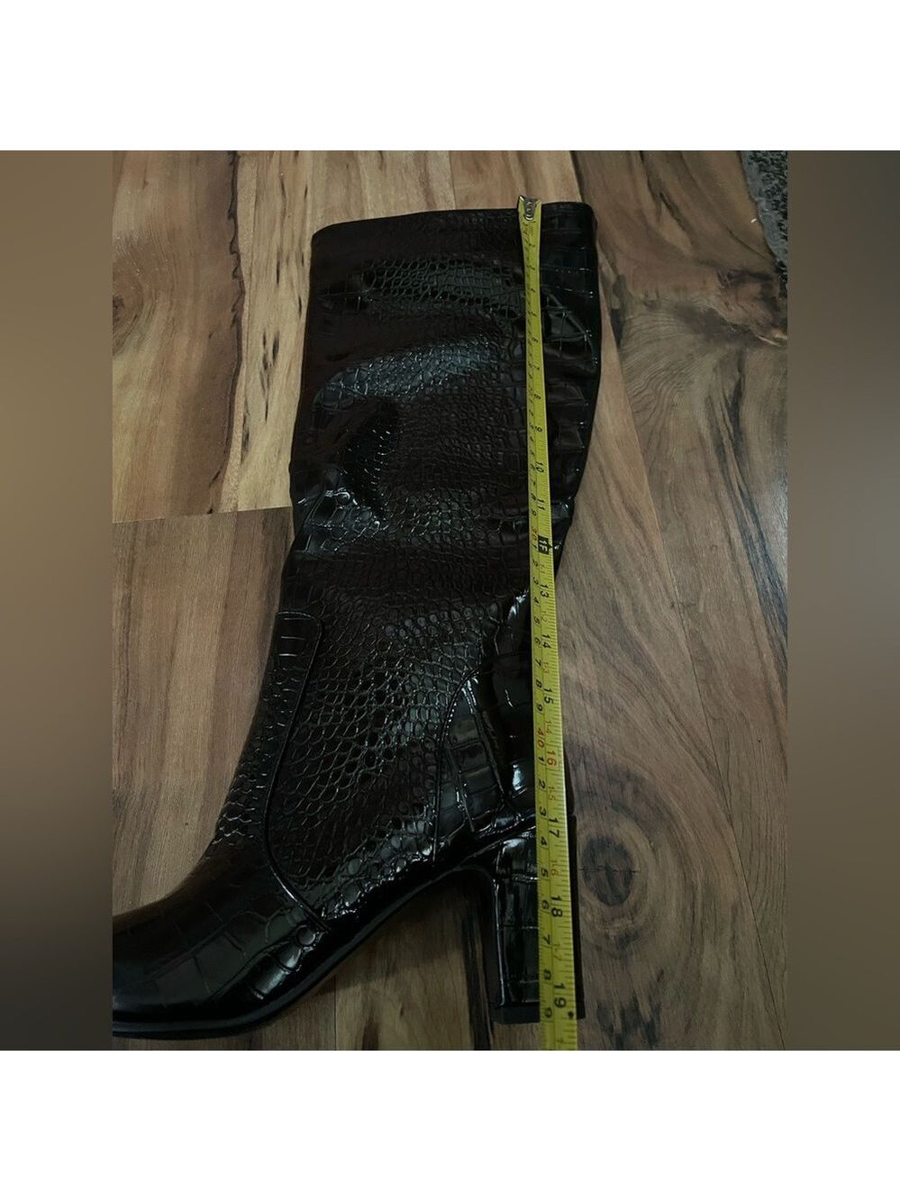 Women's Black Croc-Embossed Knee Boots - Picture 16 of 17